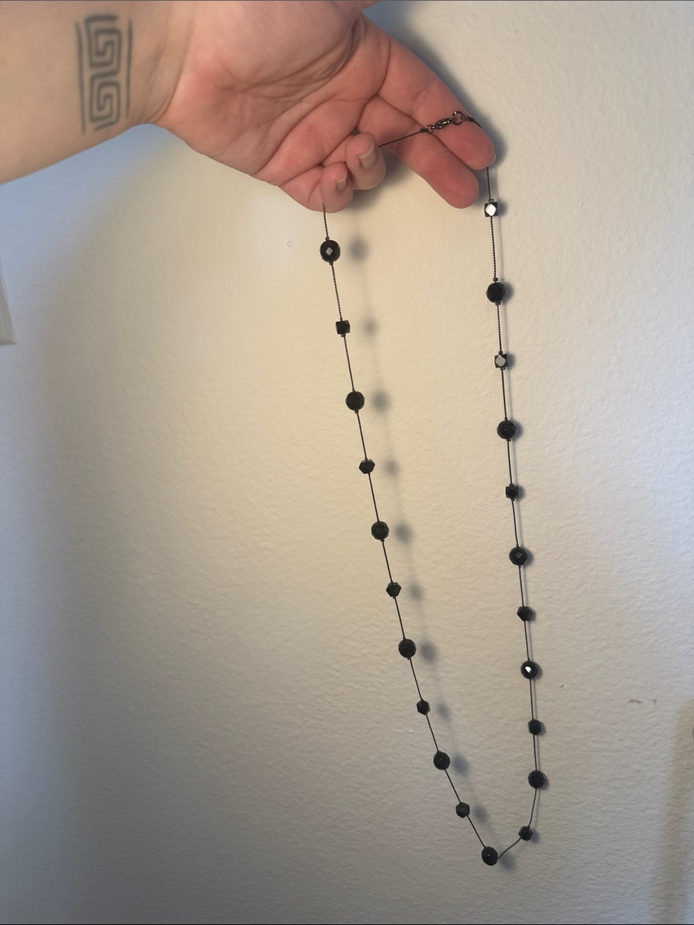 Black Shiny Beaded Long Necklace - Women